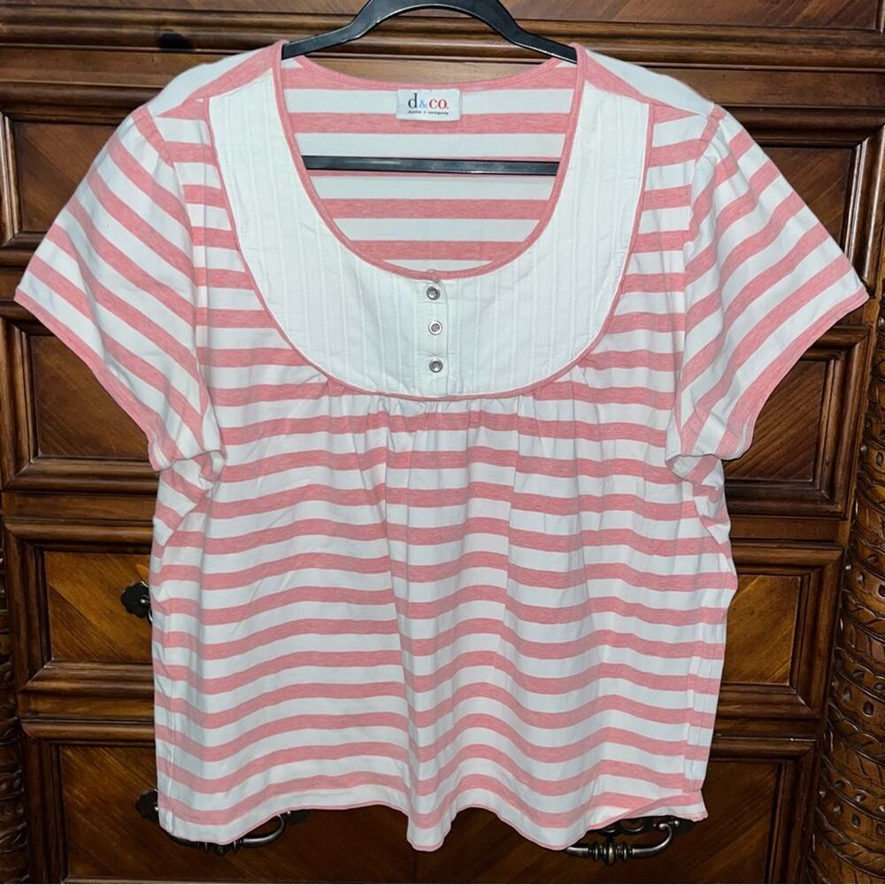Denim & Co. pink and white striped short-sleeve top 28” P2P